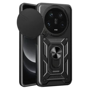 Противоударен гръб за Xiaomi 14 Ultra с Ринг и Камера протект Черен