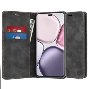 Магнитен калъф Тефтер за Honor Magic 7 Lite Черен цвят кейс