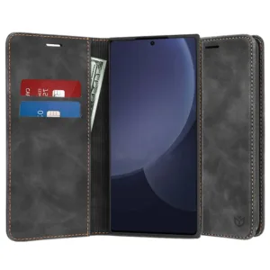 Магнитен калъф Тефтер за Samsung Galaxy S25 Ultra Черен цвят кейс