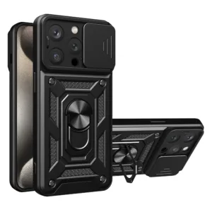 iPhone 15 Pro Противоударен кейс с ринг и камера протект черен