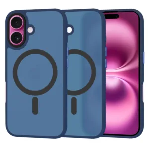 iPhone 16 Plus Силиконов калъф HaloFrost MagSafe Series син