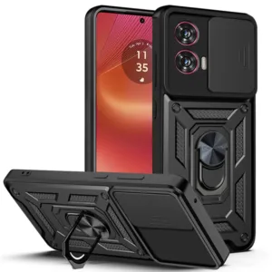 Motorola Edge 50 Fusion Противоударен кейс с ринг и камера протект Черен цвят