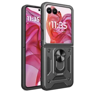 Motorola Razr 50 Ultra Противоударен кейс с ринг и камера протект Черен цвят