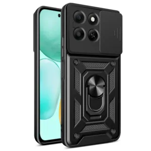 Противоударен калъф с ринг и капак за камера за Honor X6c &ndash; Черен