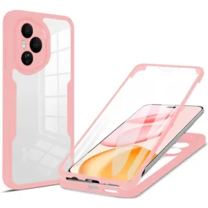 360&deg; Калъф за Honor 400 Pro &ndash; Прозрачен, Удароустойчив TPU + Поликарбонат розов