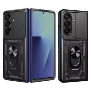 Здрав противоударен кейс с ринг и камера протектор за Samsung Galaxy Z Fold 7 &ndash; сигурност и комфорт черен