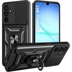 Противоударен калъф с ринг и камера протектор за Samsung Galaxy A17 черен