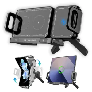 Стойка за кола Techsuit ModoDock SW1 &ndash; безжично зареждане 15W, 90&deg; ротация, черна