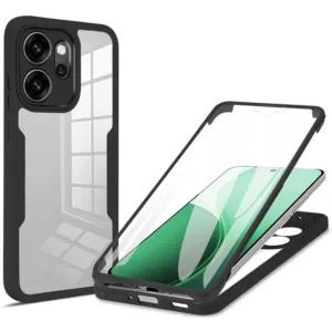 360 Калъф за Oppo Reno14 F &ndash; Прозрачен, Удароустойчив TPU + Поликарбонат черен