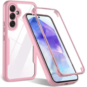 360 Калъф за Samsung Galaxy A35 5G Прозрачен, Удароустойчив TPU Поликарбонат розов