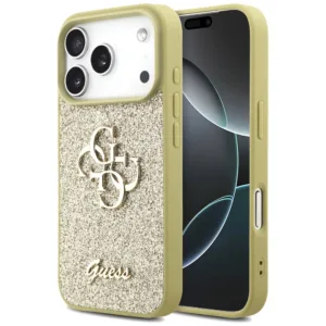 Кейс Guess Fixed Glitter Big 4G за iPhone 17 Pro Max (GUHCP17XHG4SGGD златен