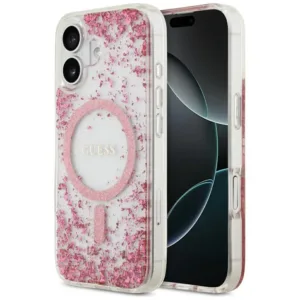 Кейс Guess Resin Bottom Glitter MagSafe за iPhone 17 &ndash; Луксозен TPU/PC гръб с брокат и магнитна съвместимост