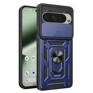 Противоударен калъф с ринг и плъзгаща защита за камера за Google Pixel 10 / Pixel 10 Pro сигурност, удобство и стил син