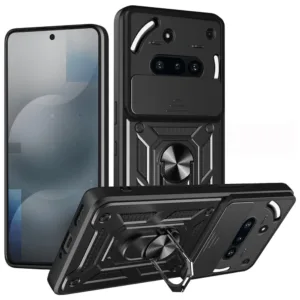 Противоударен калъф с ринг и защита за камера за Nothing Phone (3a) &ndash; стил, сигурност и комфорт черен