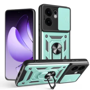 Противоударен калъф с ринг и защита за камера за Oppo Reno13 F &ndash; стабилна защита и модерен дизайн зелен
