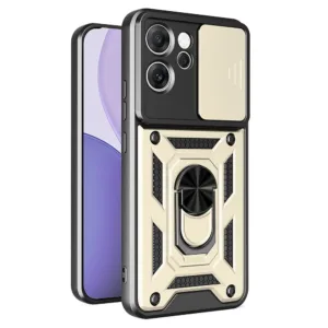 Противоударен калъф с ринг и защита за камера за Oppo Reno14 F &ndash; защита и стил всеки ден златен