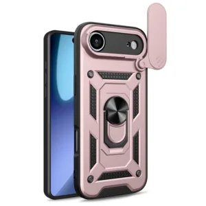 Противоударен калъф с ринг и защита за камера за iPhone 17 Air стил, устойчивост и премиум защита розово злато