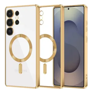 Прозрачен калъф за Samsung Galaxy S25 Ultra с висока защита и оптимизация за безжично зареждане златен