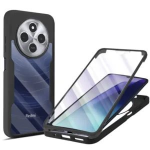360 Калъф за Xiaomi Redmi 14C &ndash; Прозрачен, Удароустойчив TPU + Поликарбонат&nbsp;черен