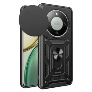 Противоударен калъф с ринг и плъзгаща защита за камера за Honor Magic8 Lite &ndash; стилна и надеждна защита черен