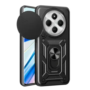 Противоударен калъф с ринг и защита за камера за Xiaomi Redmi 14C &ndash; сигурност и стил за всеки ден черен