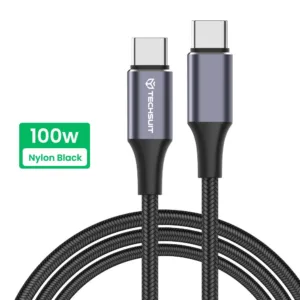 Techsuit 100W Type-C към Type-C кабел за супер бързо зареждане PD, 480Mbps, 1m &ndash; Черен (PCB018)