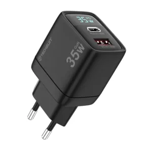 Techsuit LEDChargX GaN зарядно 35W с USB и Type-C, Smart LED дисплей &ndash; CH3 черен