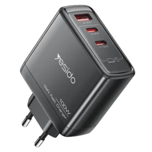 Yesido YC142 100W GaN 3-в-1 зарядно &ndash; USB + 2x Type-C, интелигентно разпределение и ултра мощно Fast Charging