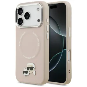 Калъф за Phone 17 Pro &ndash; Karl Lagerfeld Karl & Choupette Pins MagSafe (KLHMP17LPSMLRKCP) &ndash; Розов &ndash; стил и защита в едно