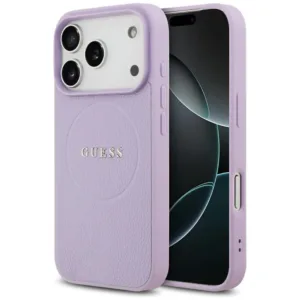 Калъф за iPhone 17 Pro &ndash; Guess Grained Gold Ring MagSafe (GUHMP17LPGHSMMU) &ndash; Лилав &ndash; стил и защита