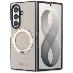 Калъф за Samsung Galaxy Z Fold8 Ultra Guess Ring Stand Grained Classic Logo MagSafe - бежов
