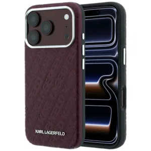 Калъф за iPhone 18 Pro / iPhone 17 Pro Karl Lagerfeld Grained Leather Metal Logo MagSafe, бордо
