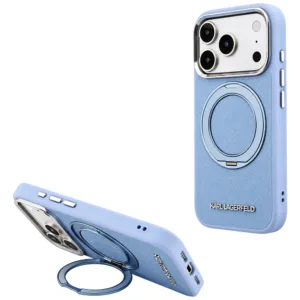 Калъф за iPhone 18 Pro / iPhone 17 Pro Karl Lagerfeld Saffiano Ring Stand 360&deg; Classic Logo, светлосин