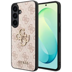 Калъф за Samsung Galaxy S26 FE Guess Leather 4G Metal Logo, розов