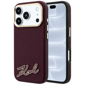 Калъф за iPhone 18 Pro / iPhone 17 Pro Karl Lagerfeld Grained Leather MagSafe, бордо