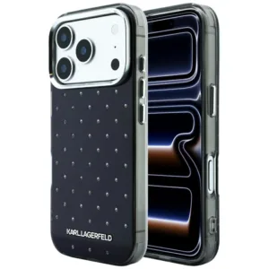 Калъф Karl Lagerfeld IML с кристали и електрогалванизирано лого за iPhone 18 Pro Max / iPhone 17 Pro Max (KLHCP18X6HCRDKLH) черен