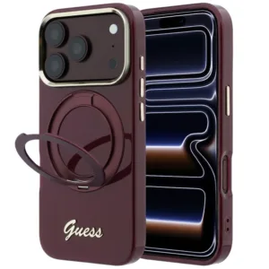 Калъф за iPhone 18 Pro / 17 Pro Guess Ring Stand MagSafe бордо